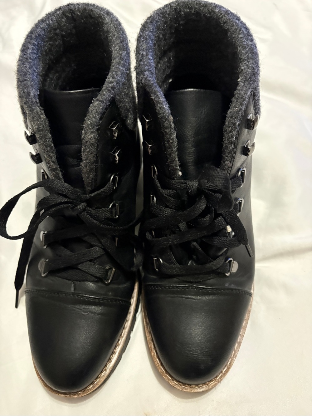 Limelight Black Lace-Up Ankle Boots with Gray Sherpa Collar